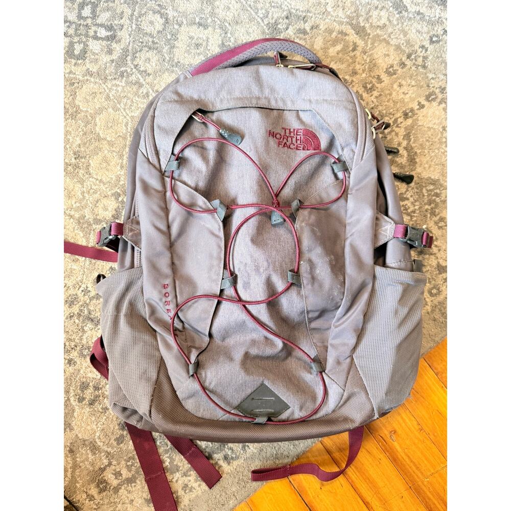 The North Face Borealis FlexVent Gray Burgundy Backpack Laptop Hiking Bag